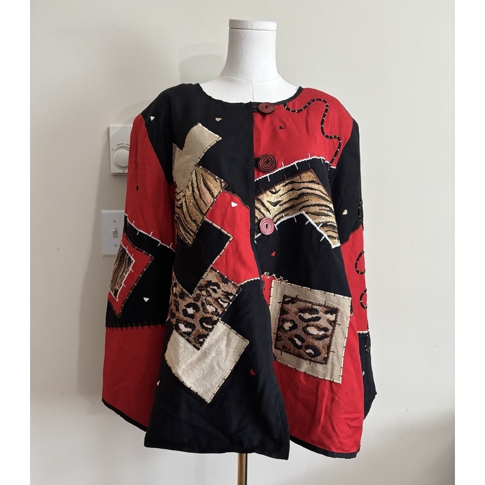 Vintage 90s Bohemian Hippie Indigo Moon Animal Print Jacket 1X Plus Size *FLAW‎